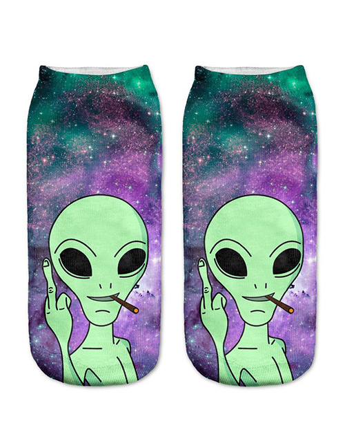 Fashion Multi-color Printing Alien Pattern Decorated Color Matching Sock