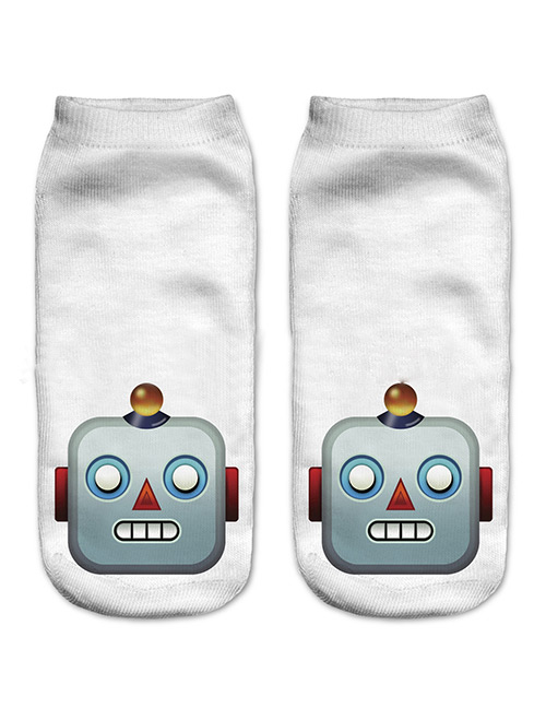 Fashion Multi-color Printing Robot Pattern Decorated Color Matching Sock
