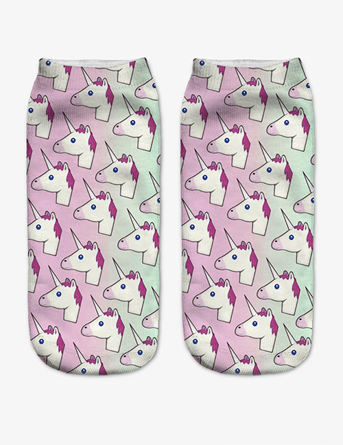 Fashion Multi-color Printing Unicorn Pattern Decorated Color Matching Sock