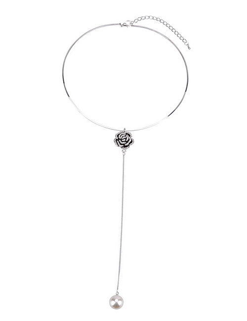 Fashion Silver Color Diamond Decorated Tassel Design Necklace