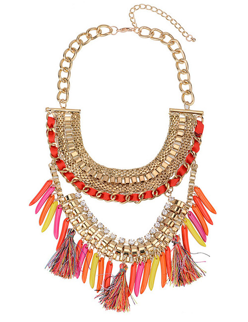 Fashion Multi-color Tassel Pendant Decorated Double Layer Necklace