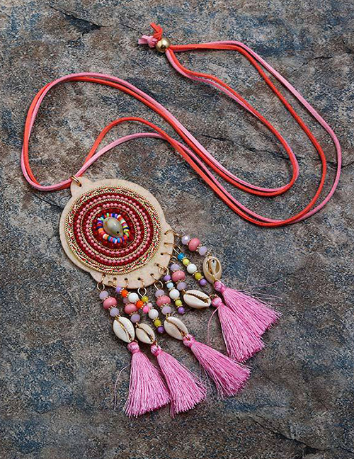 Fashion Pink Tassel&shell Pendant Decorated Long Necklace