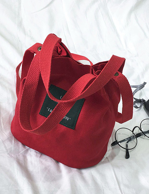 Elegant Red Letter Pattern Decorated Pure Color Shoulder Bag