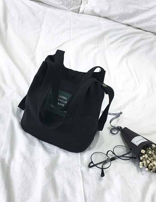Elegant Black Letter Pattern Decorated Pure Color Shoulder Bag
