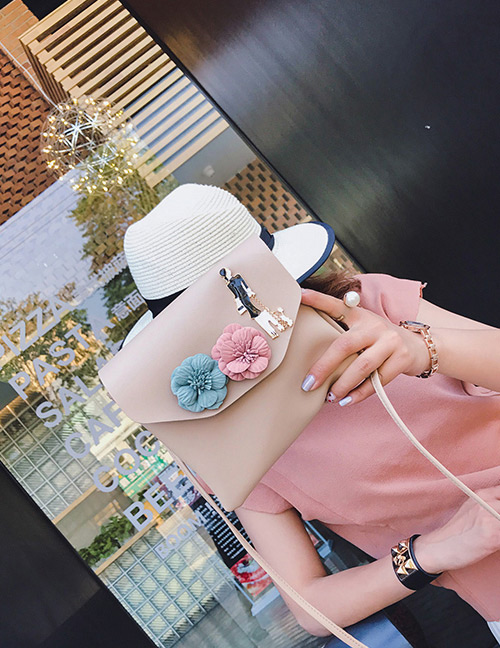 Fashion Khaki Flower Decorated Pure Color Shoulder Bag