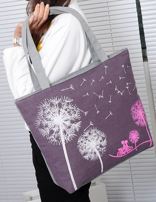 Fashion Purple Dandelion Pattern Decorated Shoulder Bag
