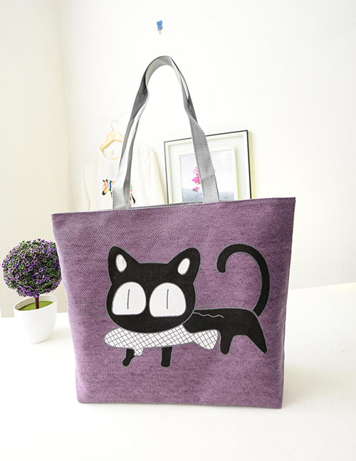 Fashion Purple Cartoon Cat Pattern Decorated Shoulder Bag