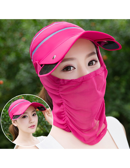 Trendy Plum Red Pure Color Decorated Anti-ultraviolet Hat