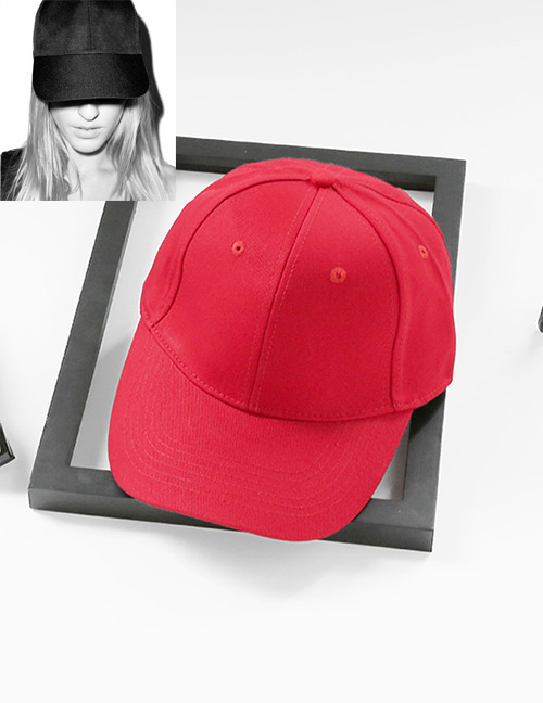 Fashion Red Pure Color Decorated Simple Baseball Cap