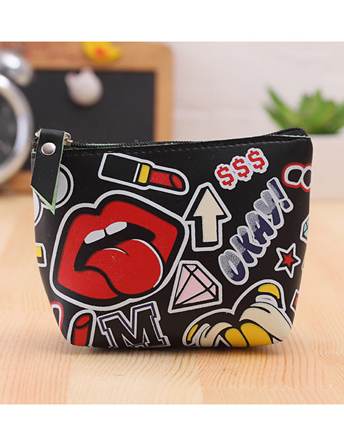 Lovely Black Lip Pattern Decorated Simple Wallet