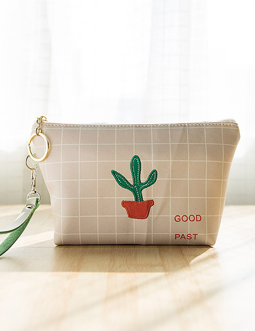 Lovely Light Pink Cactus Pattern Decorated Grid Design Wallet