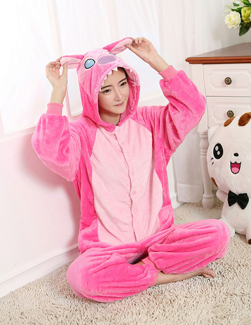 Fashion Pink Stitch Shape Decorated Color Matching Nightgown