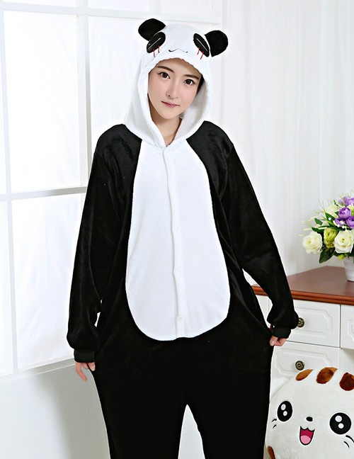 Fashion Black Panda Shape Decorated Color Matching Nightgown