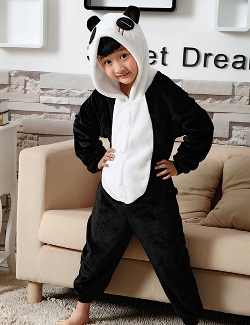 Fashion Black+white Panda Shape Decorated Simple Chid Nightgown