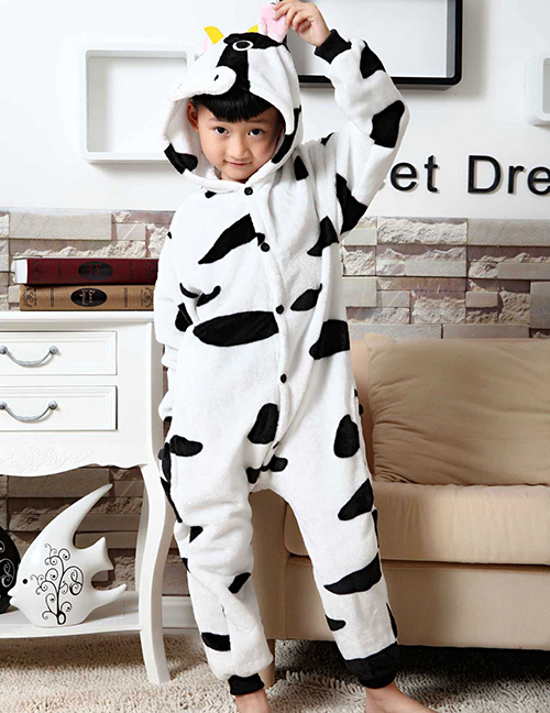 Fashion Black+white Cows Shape Decorated Simple Chid Nightgown