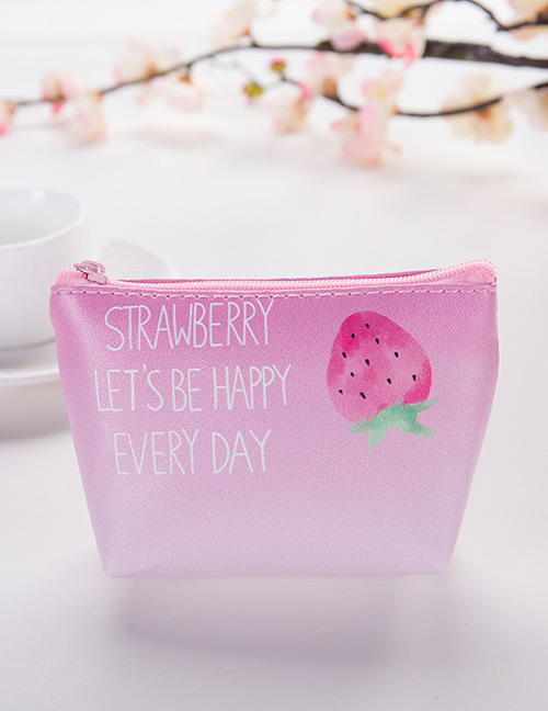 Elegant Pink Strawberry Pattern Decorated Pure Color Wallet