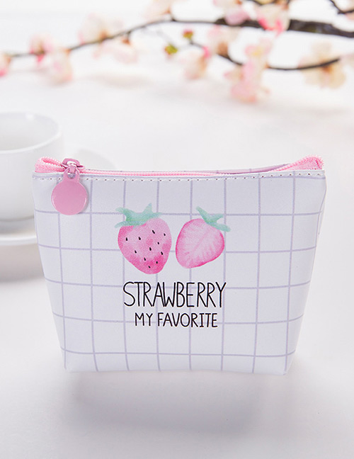 Elegant White Strawberry Pattern Decorated Pure Color Wallet