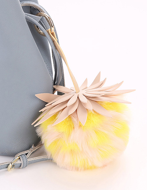 Fashion Yellow Pineapple Shape Decorated Pure Color Pom Key Chain