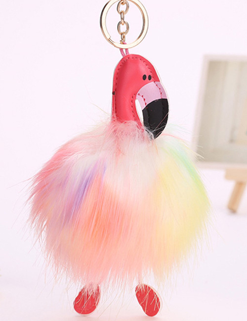 Fashion Multi-color Flamingo Shape Decorated Pure Color Pom Key Chain