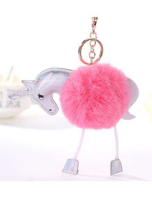 Fashion Pink Unicorn Shape Decorated Pure Color Pom Key Chain