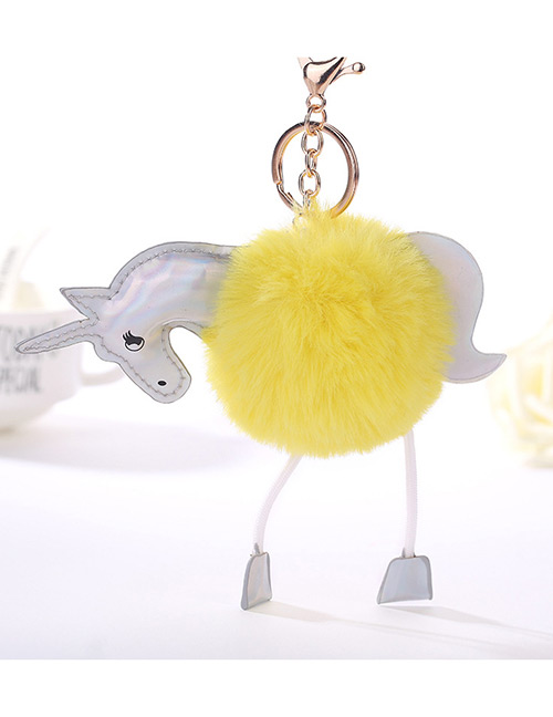 Fashion Yellow Unicorn Shape Decorated Pure Color Pom Key Chain