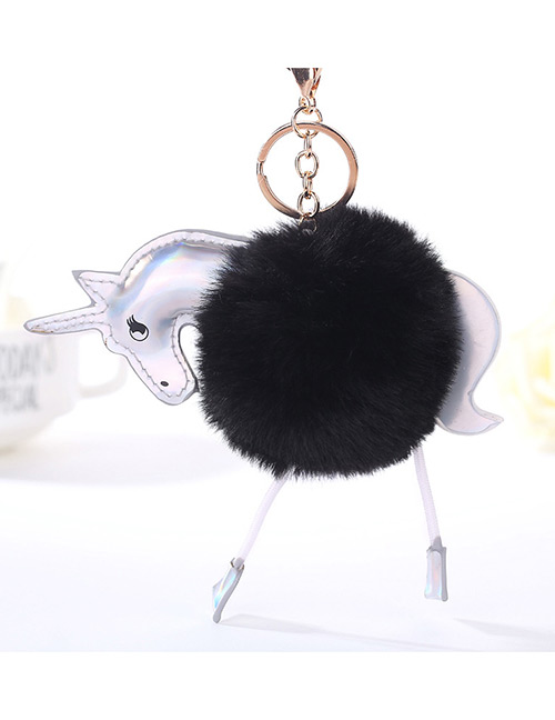 Fashion Black Unicorn Shape Decorated Pure Color Pom Key Chain