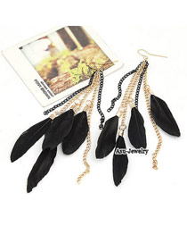 High Black Graceful Feather Charm Design Alloy Korean Earrings