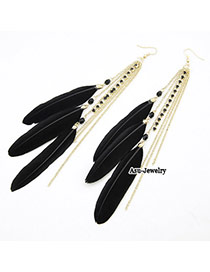 Monarch Black Feather Tassels Charm Design Alloy Korean Earrings
