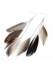 Native light Coffee Fashion Feather Charm Design Feather Korean Earrings