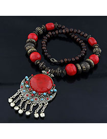 Ladies Red Gem Stone Alloy Bib Necklaces
