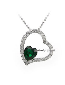 Autism Green Heart With Heart Crystal Crystal Necklaces