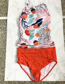 Fashion Color Printed Split High Waist Swimsuit