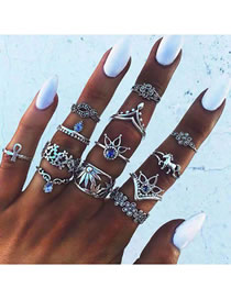 Fashion Silver Crown Cutout Ring Set With Diamonds