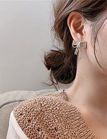 Full Diamond Pearl Bow  Silver Needle Earrings