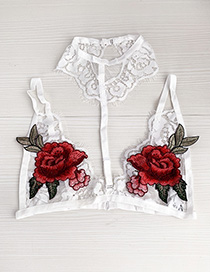 Fashion White + Red Lace Collar Embroidered Flowers And Even Underwear