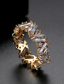 Fashion White Zirconium 7 # 18k Gold Plated Irregular Ring With Diamonds