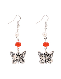 Fashion Orange Ancient Silver Butterfly And Diamond Earrings