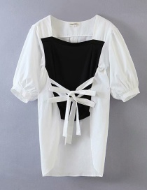 Camisa De Dos Piezas Falsa Con Costuras En Blanco Y Negro Con Espalda