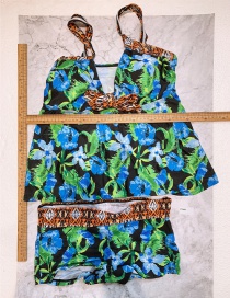 Fashion Color Printed Stitching Contrast Split Swimsuit