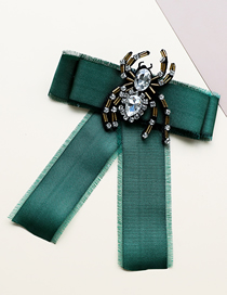Fashion Green Fabric Diamond-studded Spider Hair Fringed Bow Tie Brooch