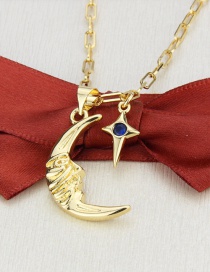 Collar De Estrella De Circonio Con Incrustaciones De Luna Y Cara Bañada En Oro