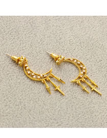 Fashion Gold Color Brass Diamond Moon Star Stud Earrings
