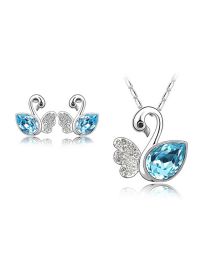 Fashion Sea ??blue Alloy Diamond Swan Necklace Bracelet Stud Necklace Set