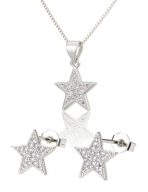 Pequeño Collar De Aretes De Cobre Engastado Con Una Estrella De Cinco Puntas Con Diamantes De Circonio