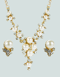 Conjunto De Collar De Aretes De Diamantes De Imitación De Perlas Con Incrustaciones De Aleación