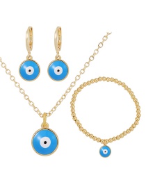 Fashion Blue Copper Dripping Eyes Necklace Earrings Bracelet Set