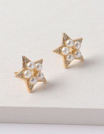 Pendientes De Botón De Estrella De Latón Chapado En Oro Con Diamantes Y Perlas