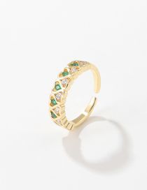 Fashion Green Brass Diamond Double Row Heart Open Ring