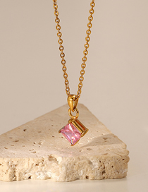Collar De Acero Titanio Con Baño De Oro Y Circonio En Forma De Diamante