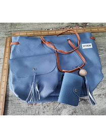 Fashion Blue Pu Large-capacity Pocket With Diagonal Bag